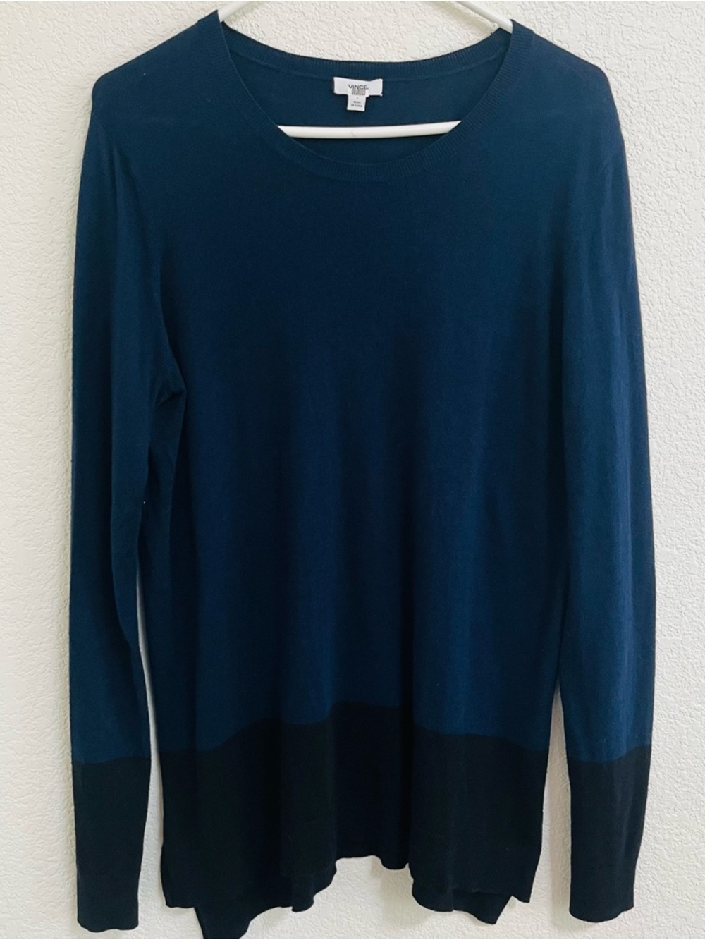 Vince Navy Black Colorblock Cashmere Blend Sweater Size L